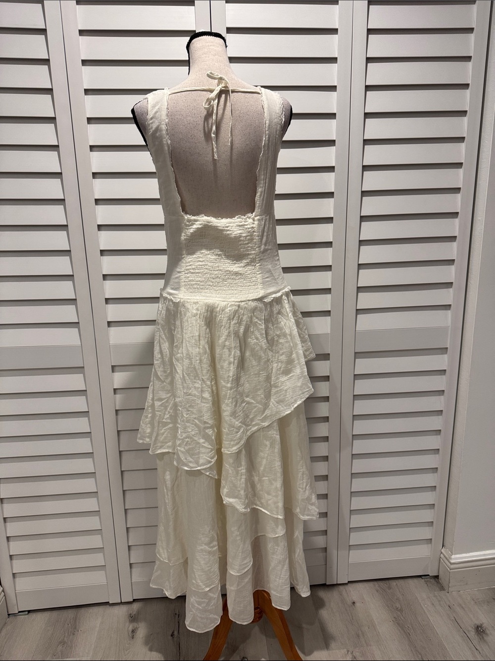 Free People NWT In my Dreams Ivory Tiered Lace-Up Maxi Dress - Picture 5 of 12